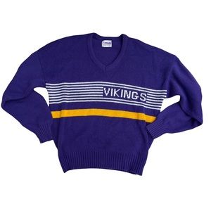 NFL Purple Vikings V-Neck Sweater with Gold and White Stripes